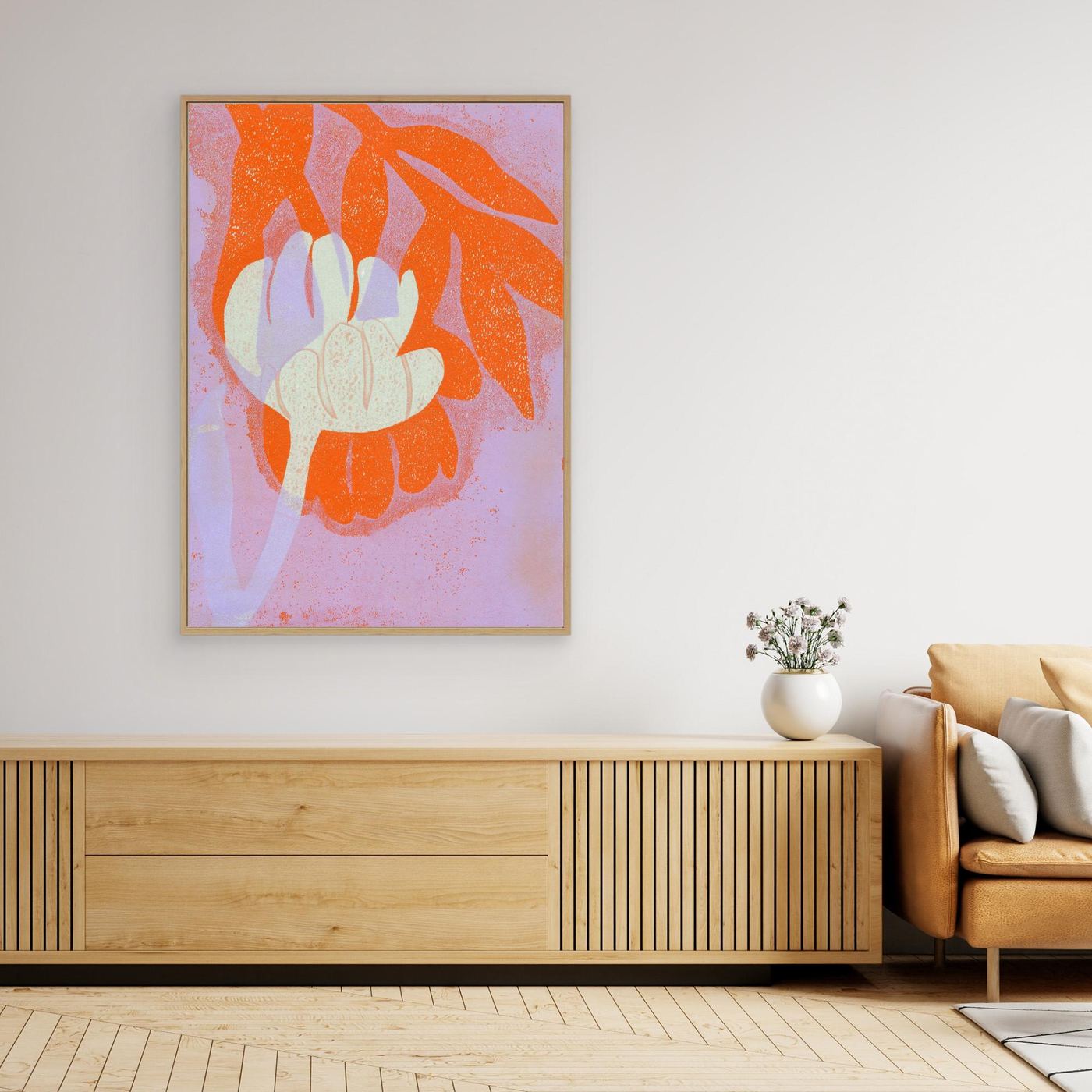 'Tulip Orange' Gelli Art  - Framed Canvas Art Print