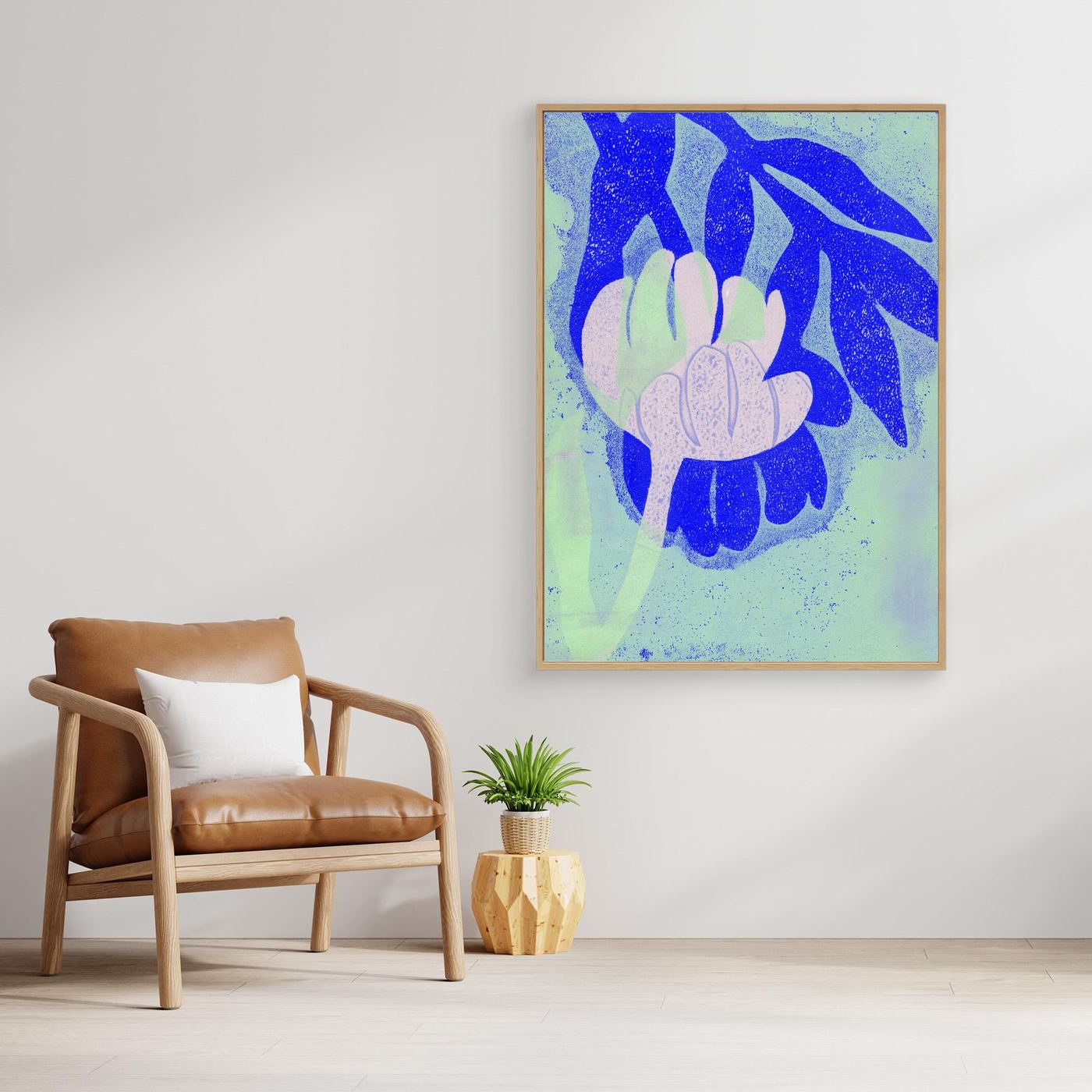 'Tulip Blue' Gelli Art  - Framed Canvas Art Print
