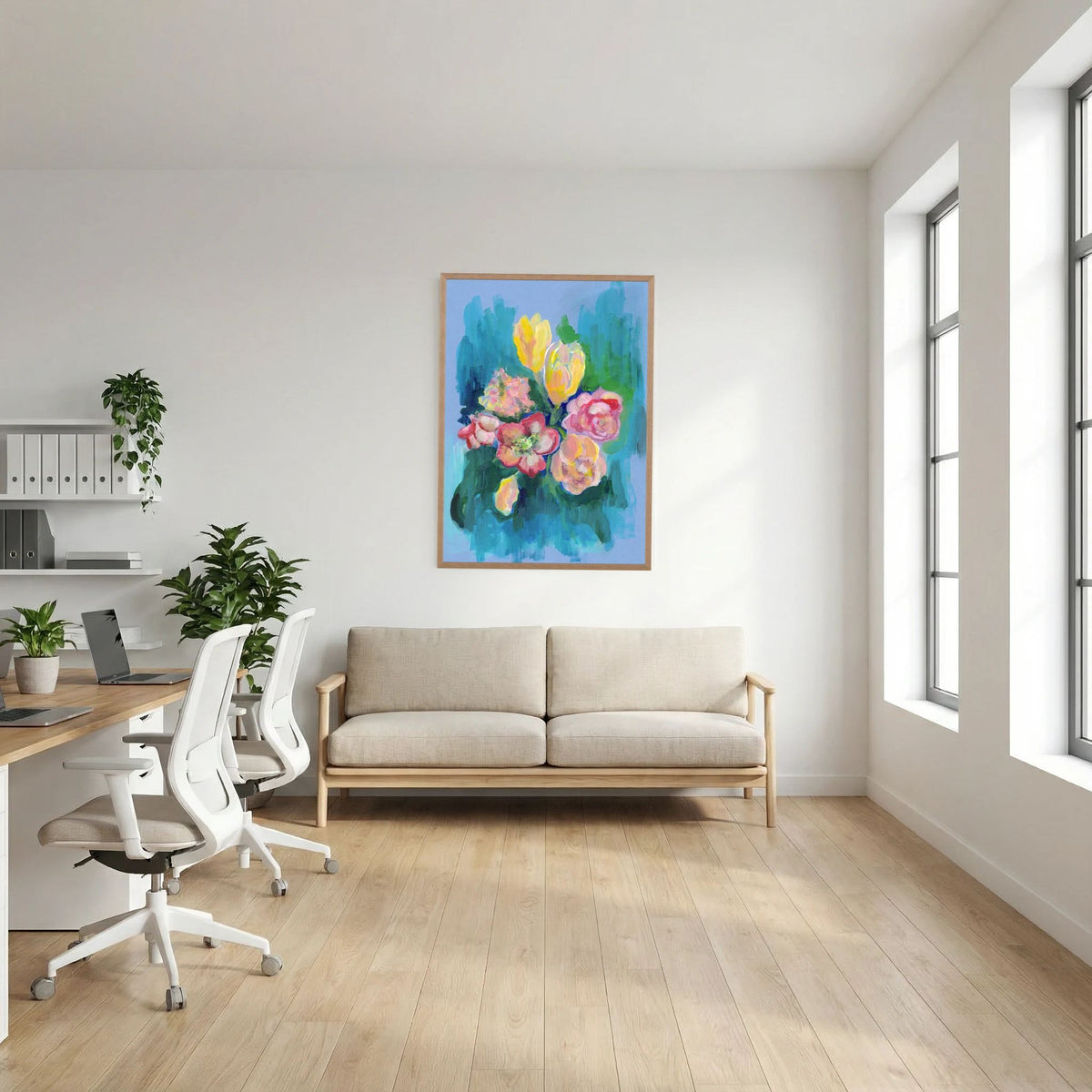 'Blooming Light' Schilderij Bloemen - Ingelijste Fine Art Paper Print