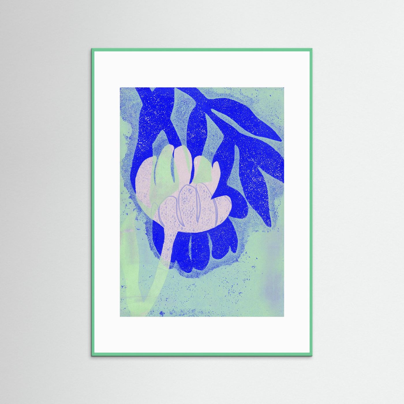 'Tulip Blue' Gelli Art - Framed Paper Art Print