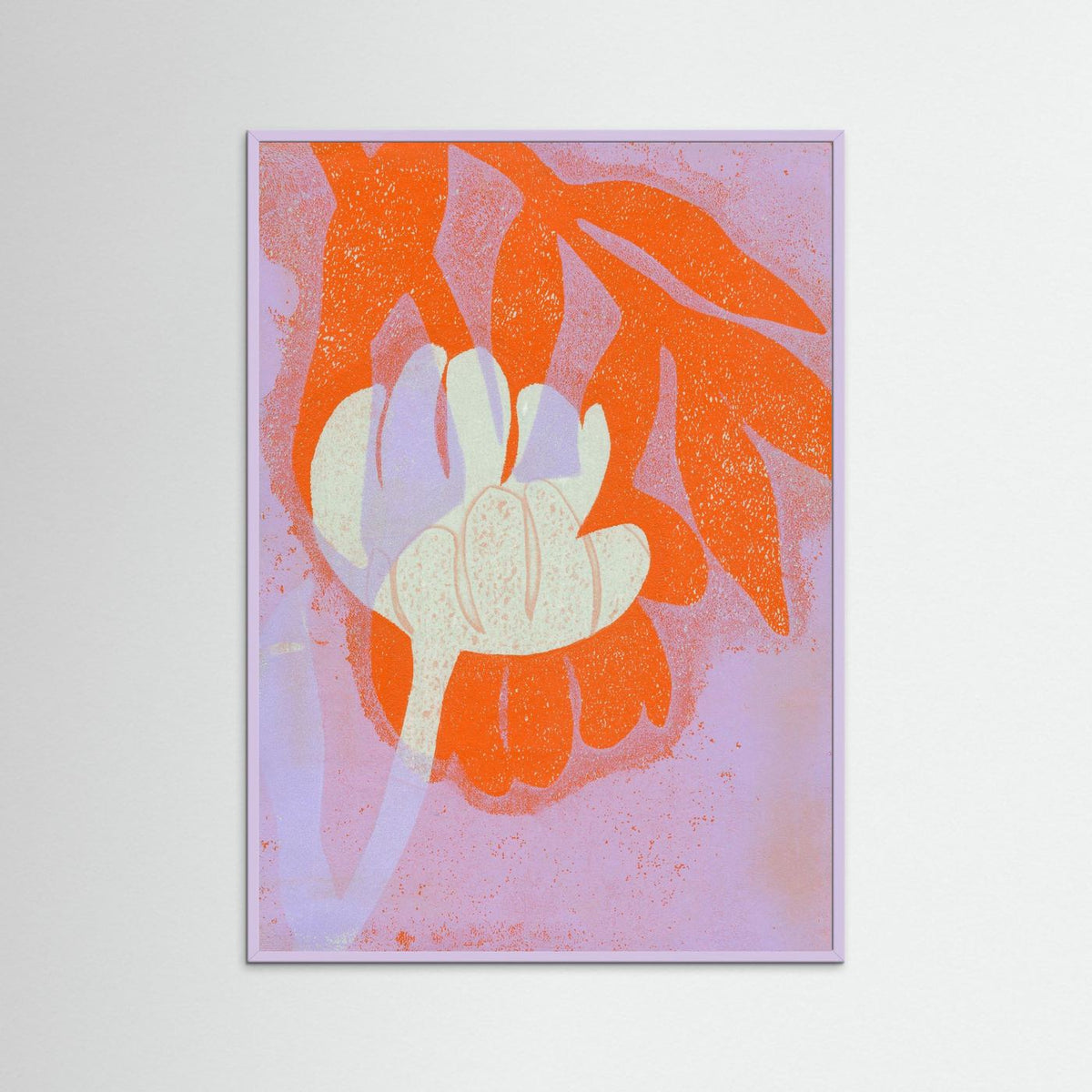 ‘Tulpen Oranje-Lila ’ Gelli Print Botanisch - Ingelijste Fine Art Paper Print