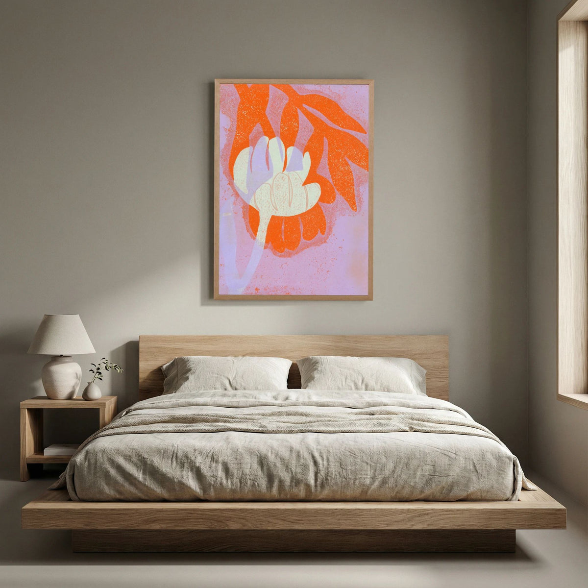 ‘Tulpen Oranje-Lila ’ Gelli Print Botanisch - Ingelijste Fine Art Paper Print