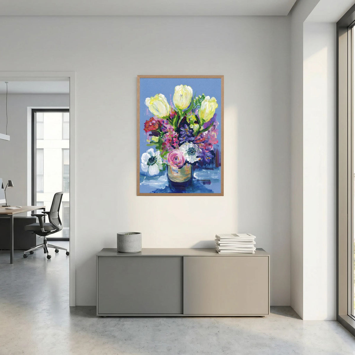 ‘Hello Spring’ Schilderij Bloemen - Ingelijste Fine Art Paper Print