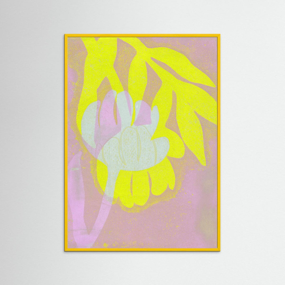 ‘Tulpen Geel-Roze’ Gelli Print Botanisch - Ingelijste Fine Art Paper Print