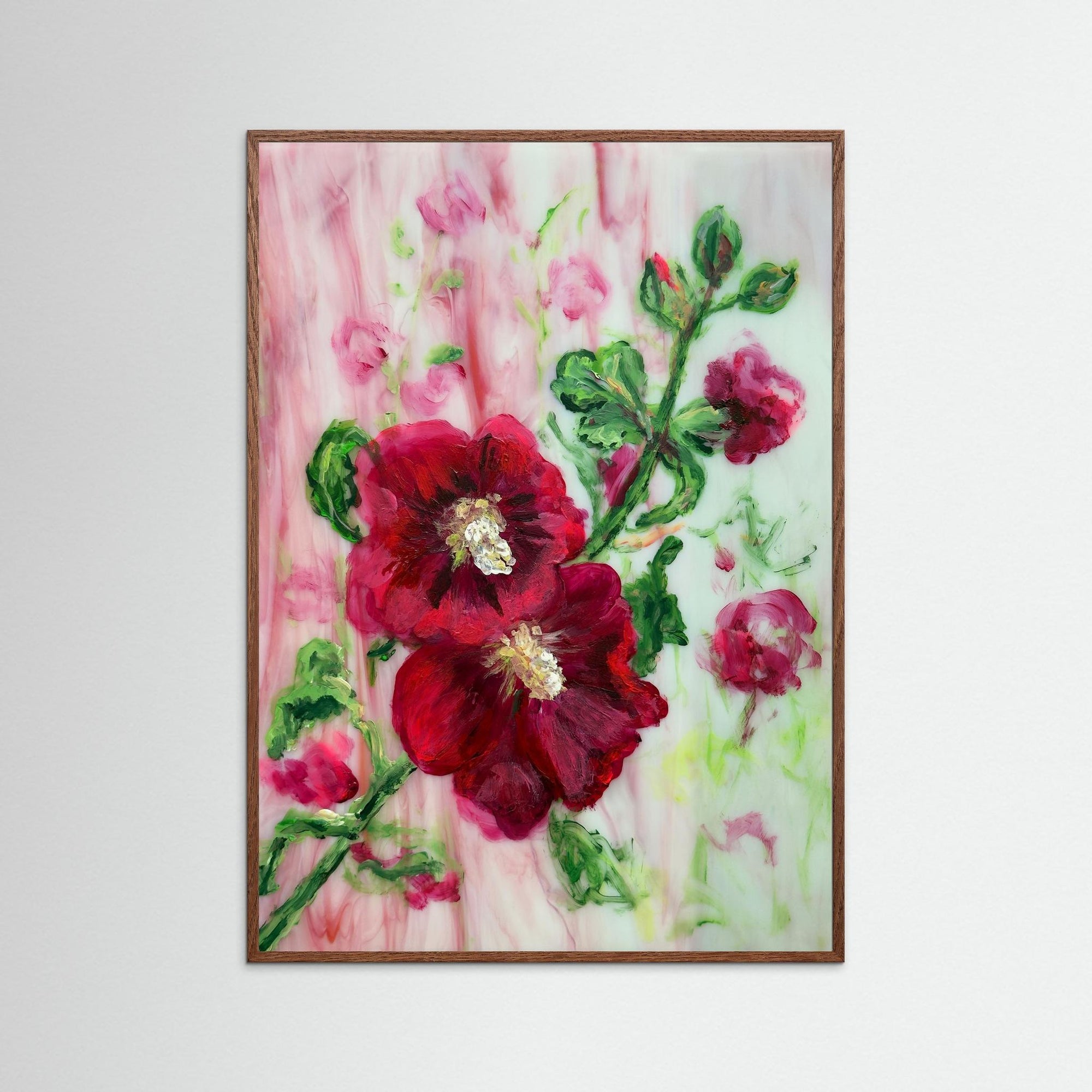 'Stokrozen' Schilderij Bloemen - Ingelijste Fine Art Paper Print