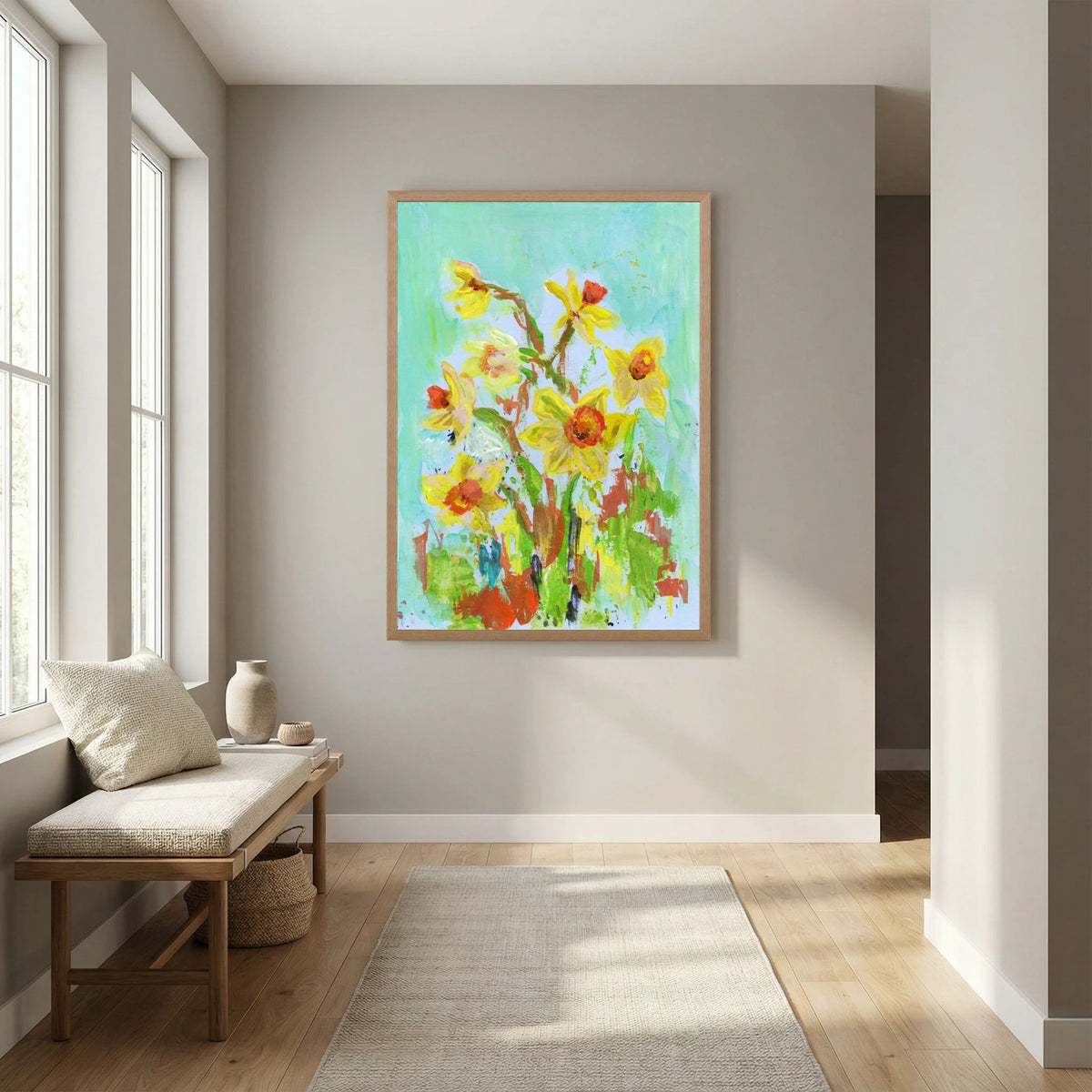 ‘Zonnige Narcissen’ Schilderij Bloemen - Ingelijste Fine Art Paper Print