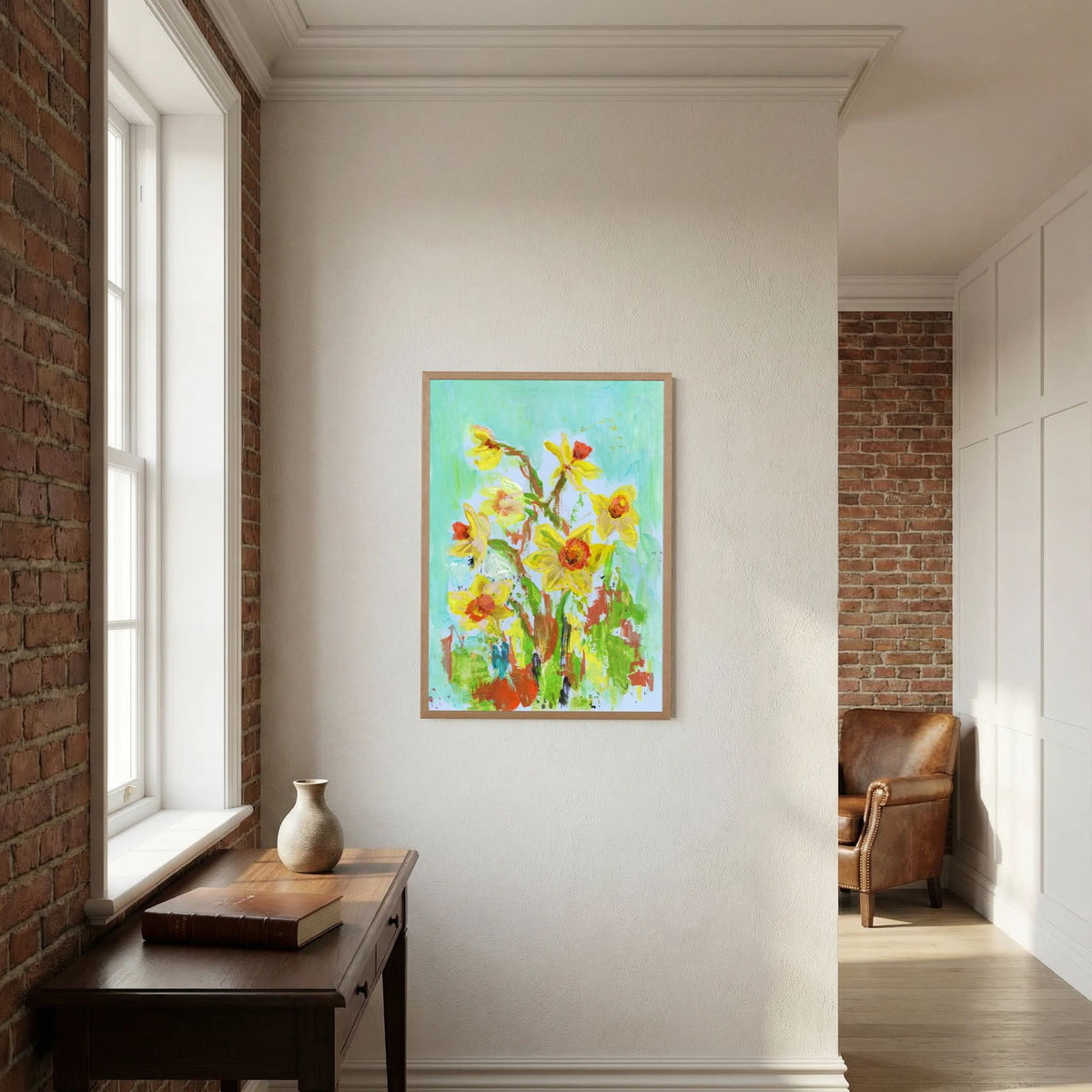 ‘Zonnige Narcissen’ Schilderij Bloemen - Ingelijste Fine Art Paper Print