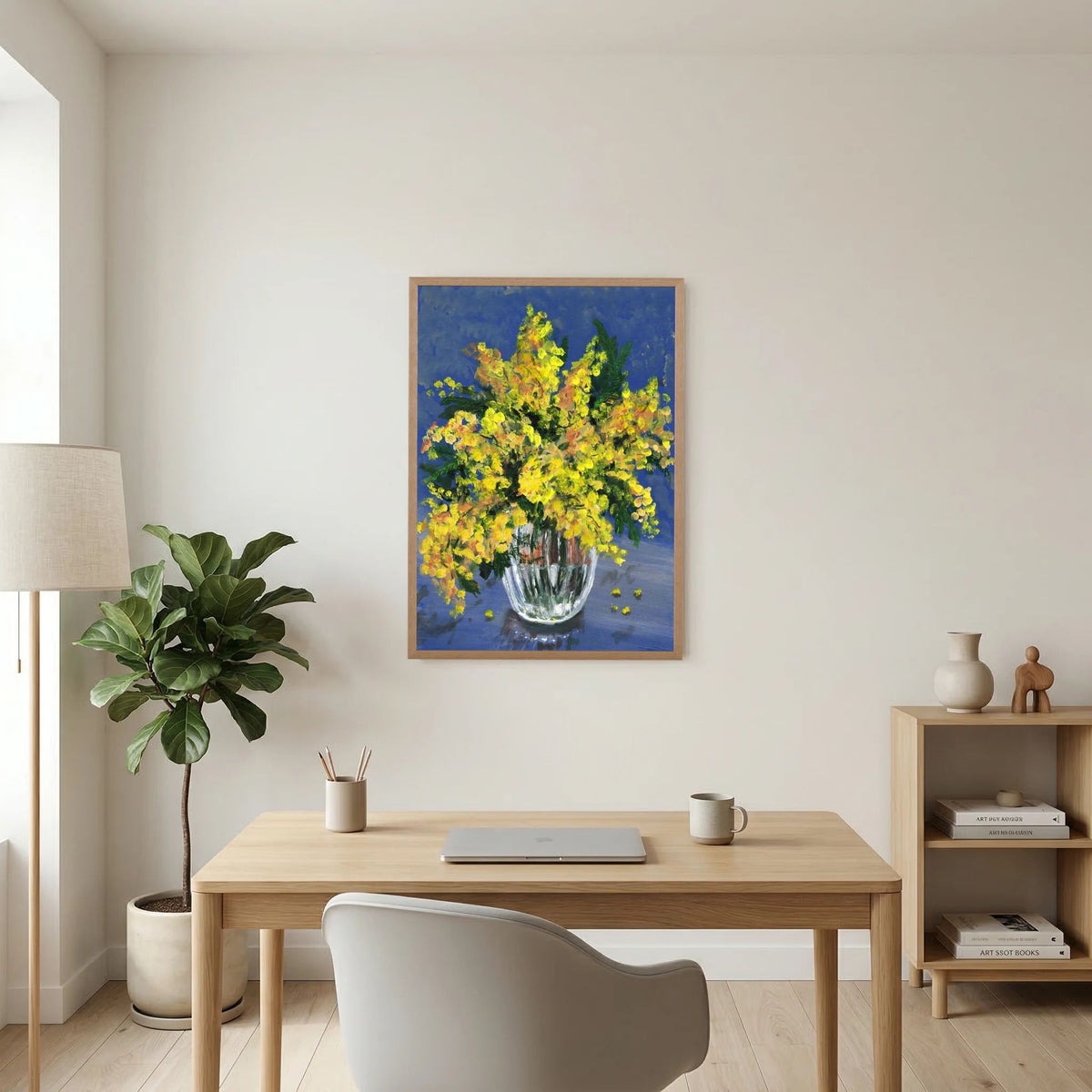'Mimosa' Schilderij Bloemen - Ingelijste Fine Art Paper Print