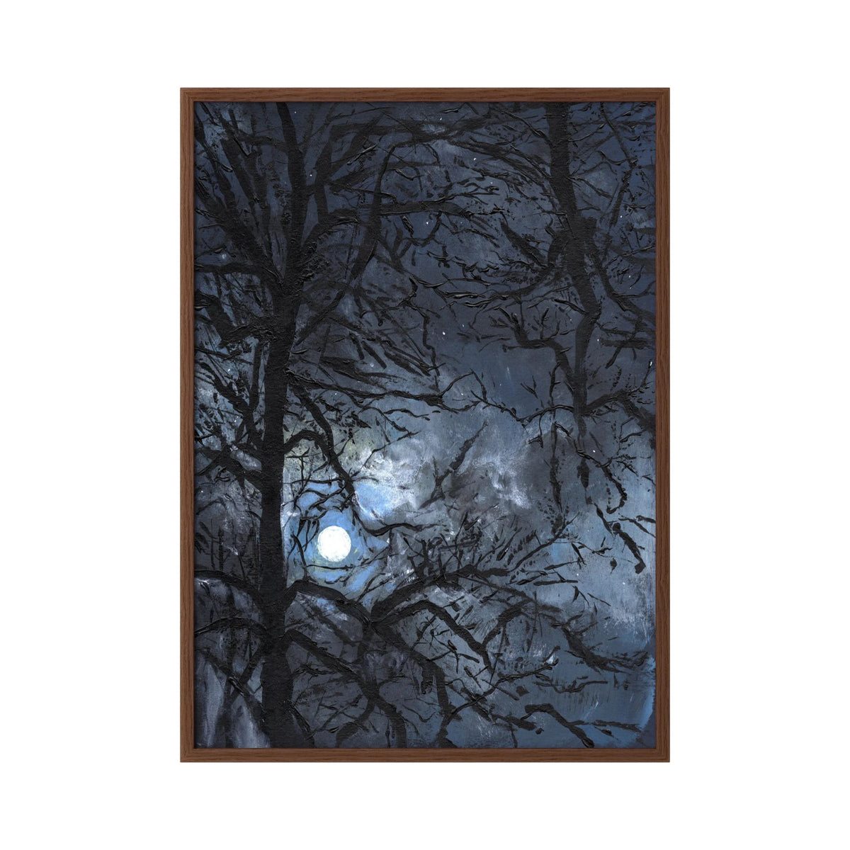 ‘Maanlicht door de bomen’ Schilderij Landschap - Ingekaderde Fine Art Paper Print