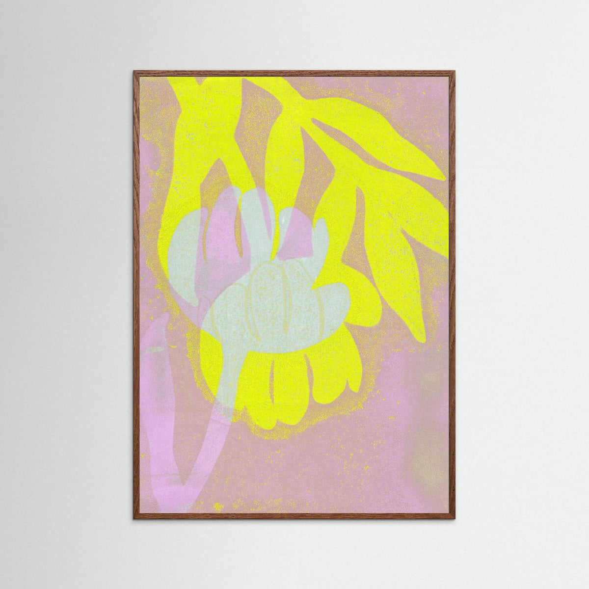 ‘Tulpen Geel-Roze’ Gelli Print Botanisch - Ingelijste Fine Art Paper Print