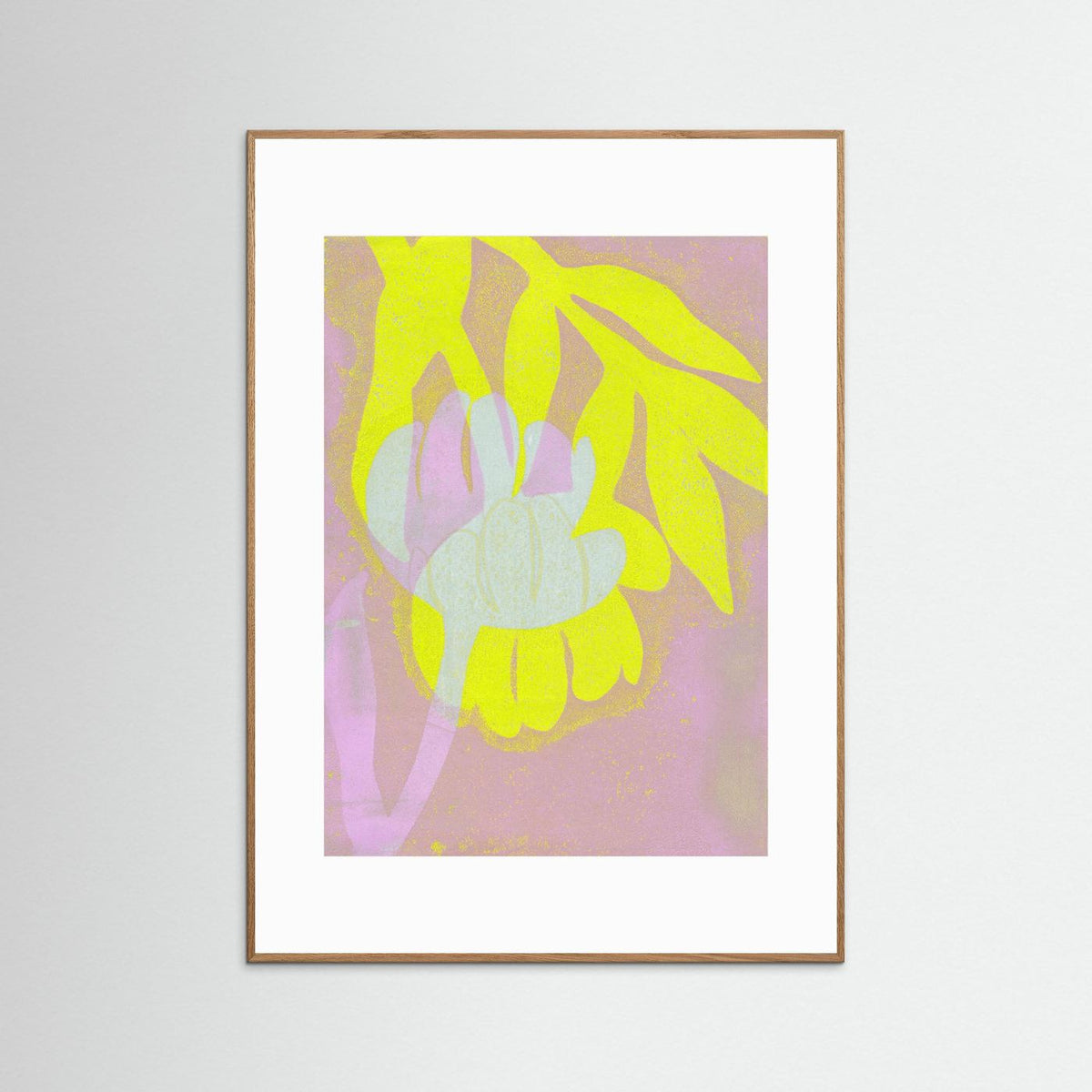 ‘Tulpen Geel-Roze’ Gelli Print Botanisch - Ingelijste Fine Art Paper Print