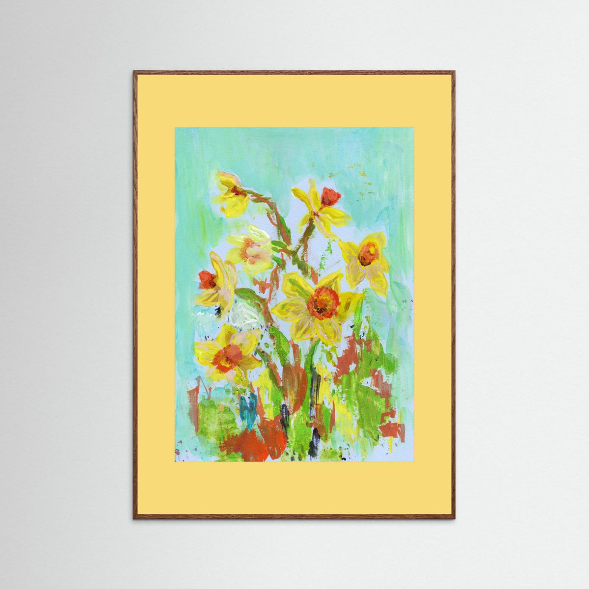 ‘Zonnige Narcissen’ Schilderij Bloemen - Ingelijste Fine Art Paper Print
