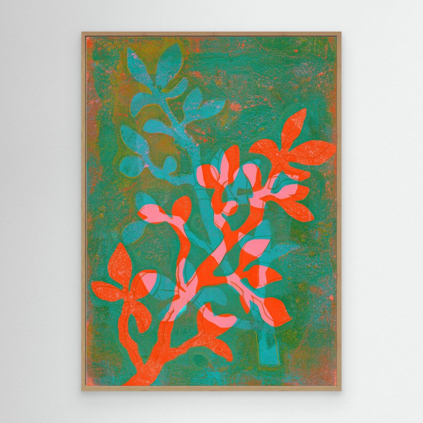 'Leaves' Gelli Art - Framed Canvas Art Print