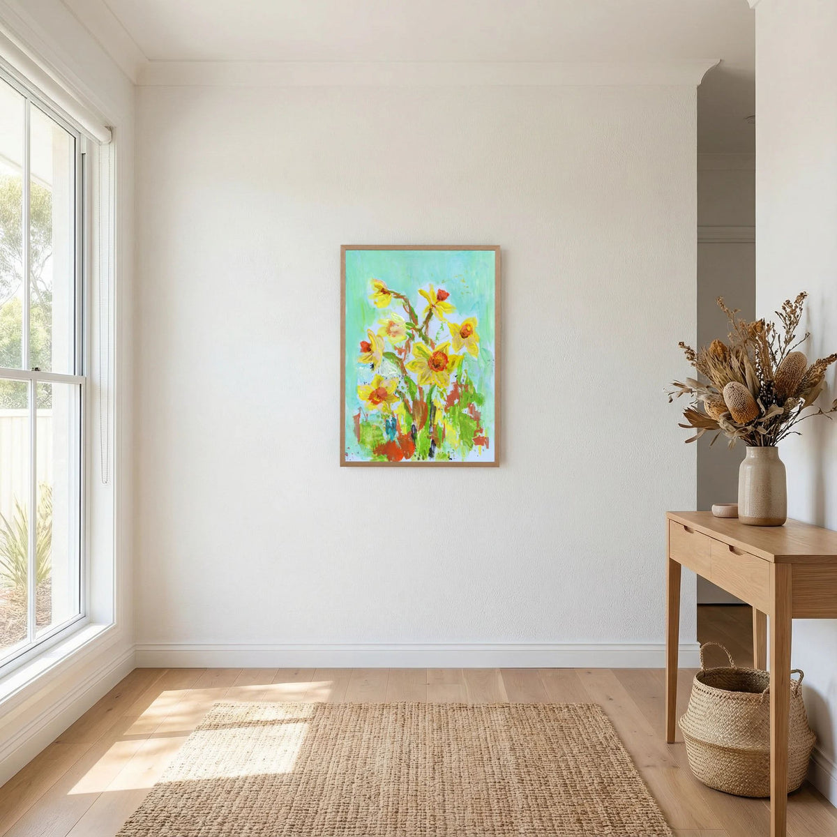 ‘Zonnige Narcissen’ Schilderij Bloemen - Ingelijste Fine Art Paper Print