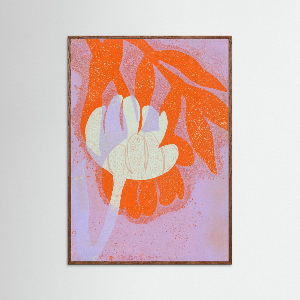 ‘Tulpen Oranje-Lila ’ Gelli Print Botanisch - Ingelijste Fine Art Paper Print