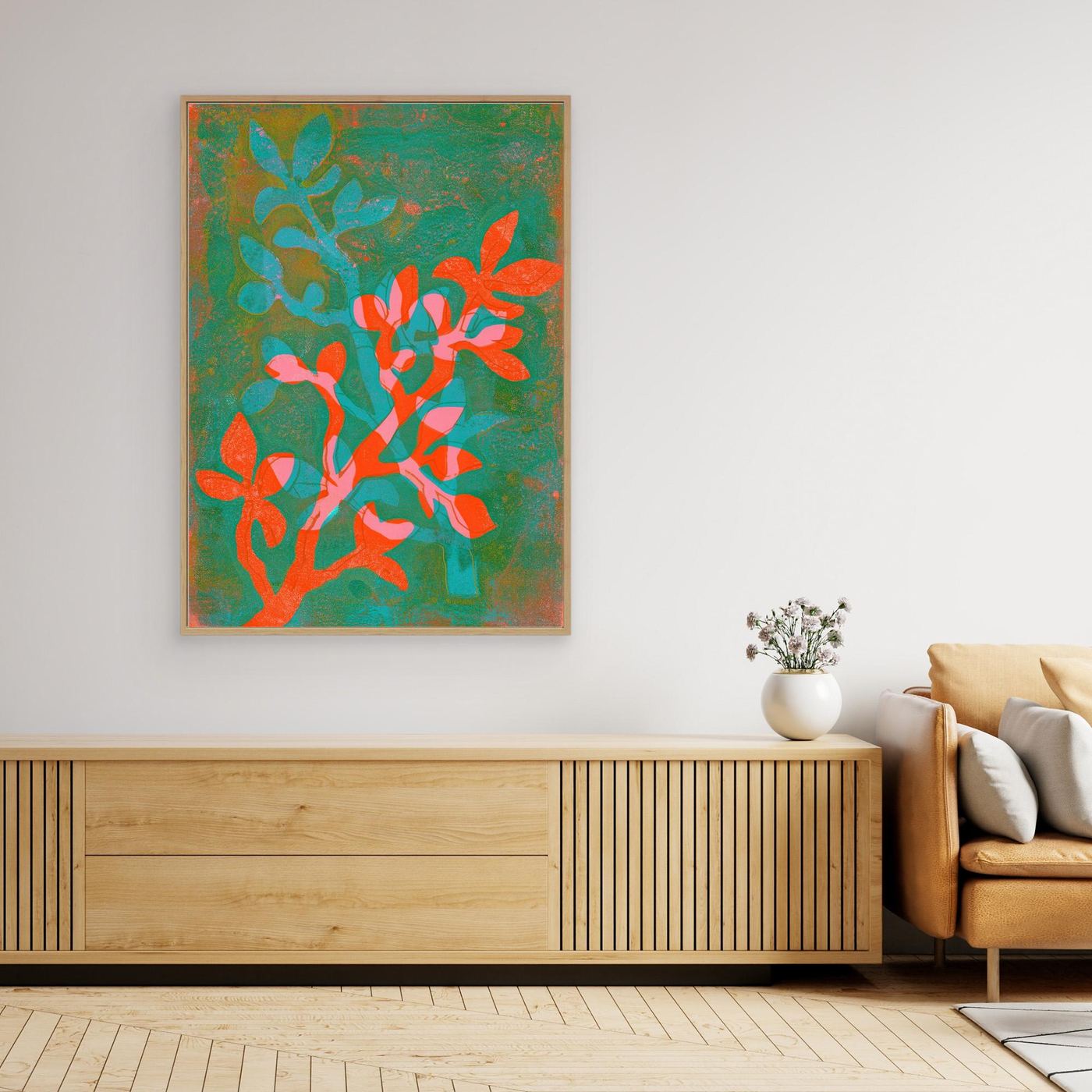 'Leaves' Gelli Art - Framed Canvas Art Print