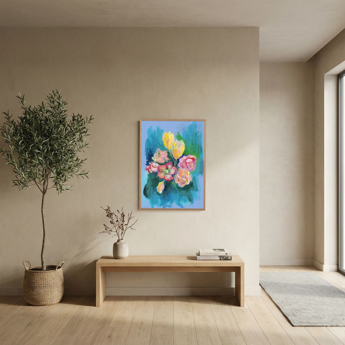 'Blooming Light' Schilderij Bloemen - Ingelijste Fine Art Paper Print