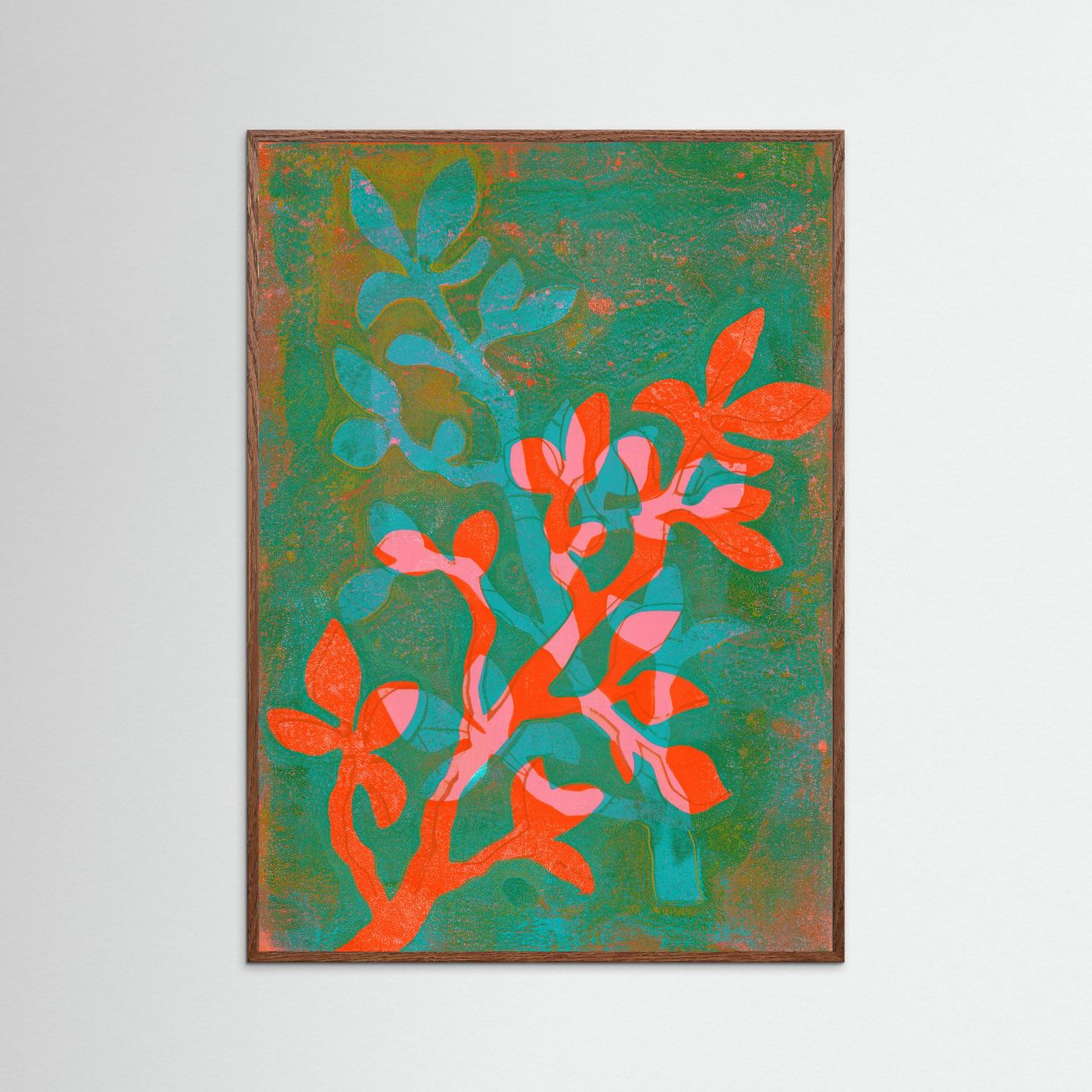 'Leaves' Gelli Art - Framed Fine Art Paper Print