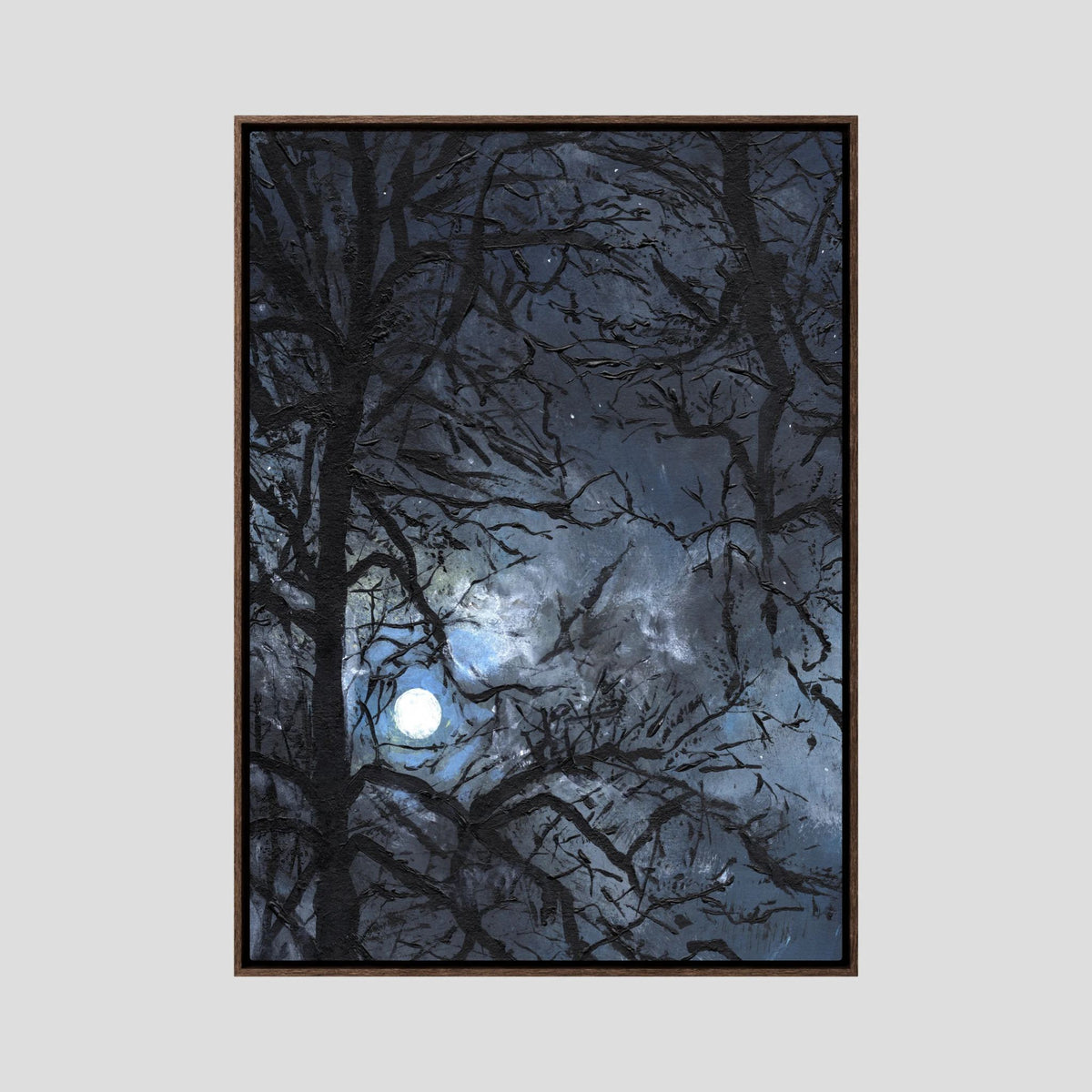 'Maanlicht door de bomen' Schilderij landschap - Ingelijste Canvas Art print