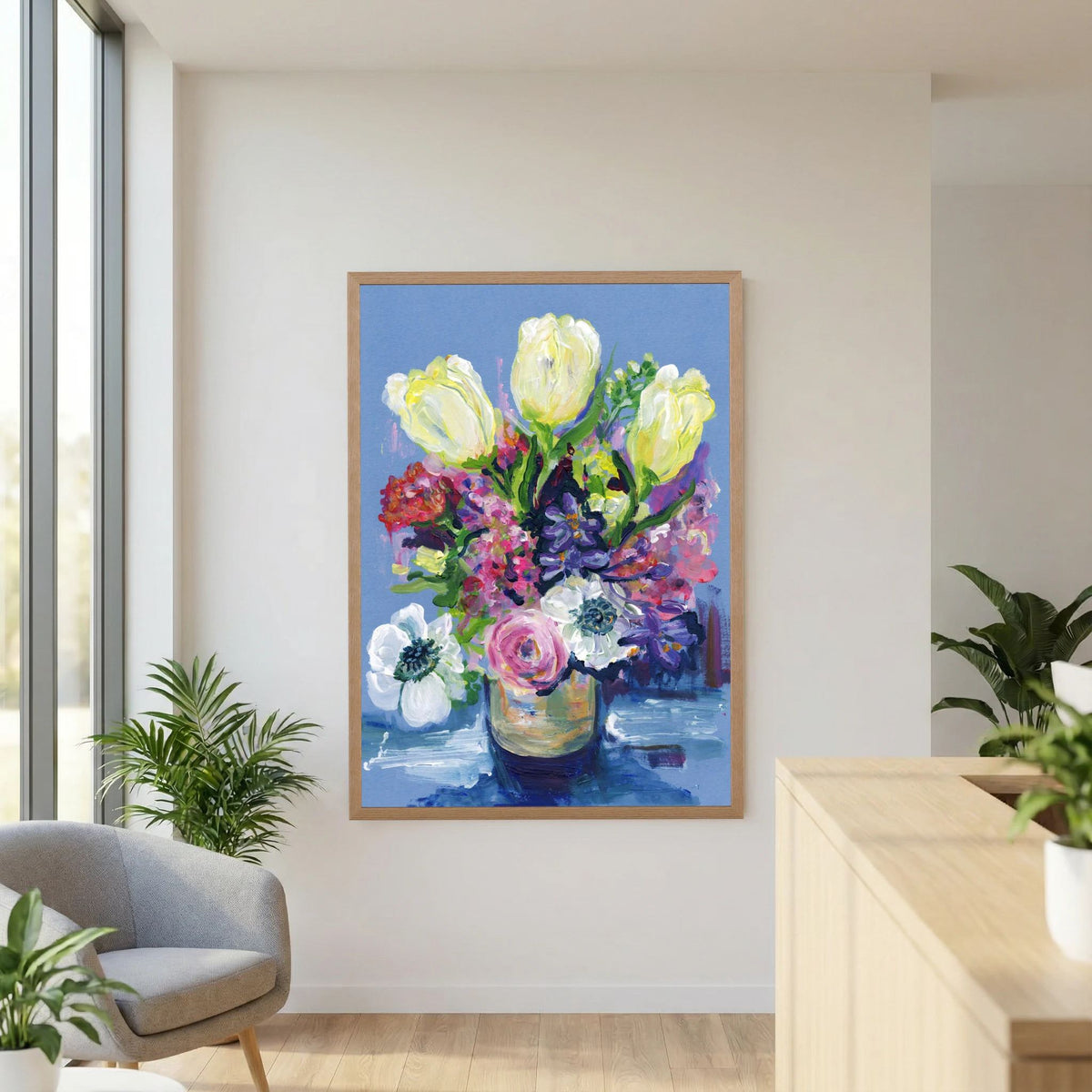‘Hello Spring’ Schilderij Bloemen - Ingelijste Fine Art Paper Print