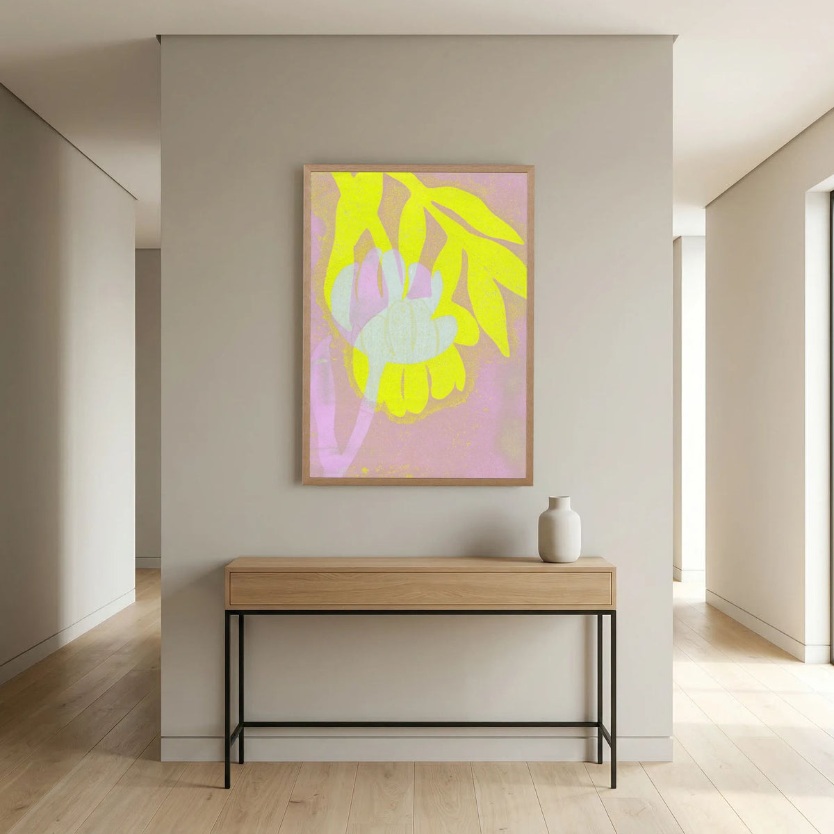 ‘Tulpen Geel-Roze’ Gelli Print Botanisch - Ingelijste Fine Art Paper Print