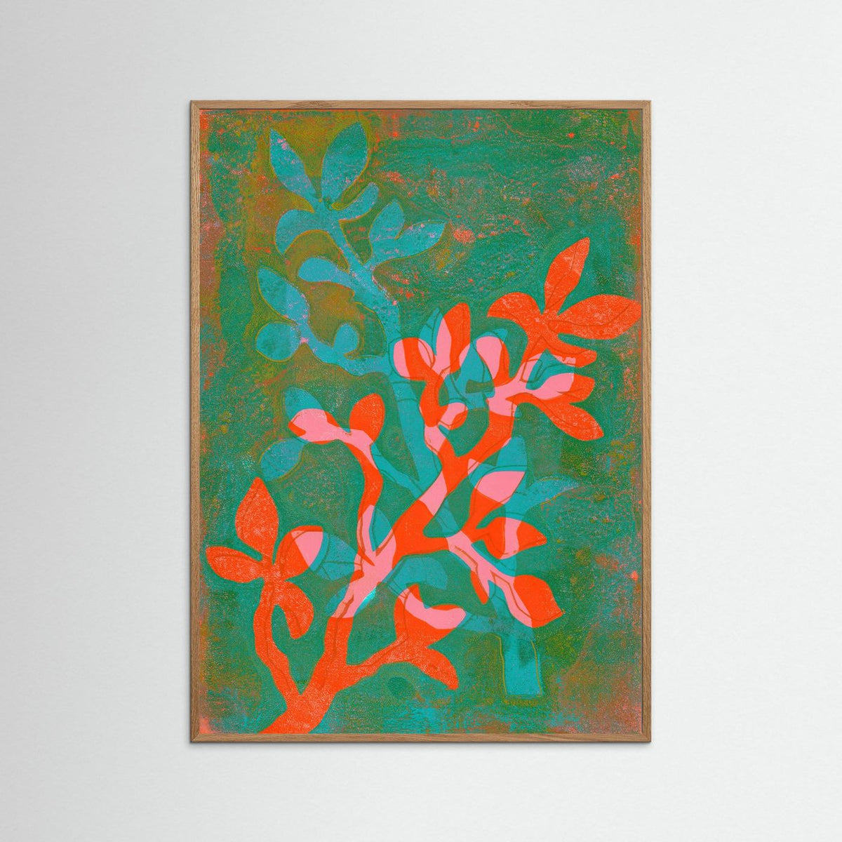 ‘Leaves’ Botanische Gelli Print - Ingelijste Fine Art Paper Print