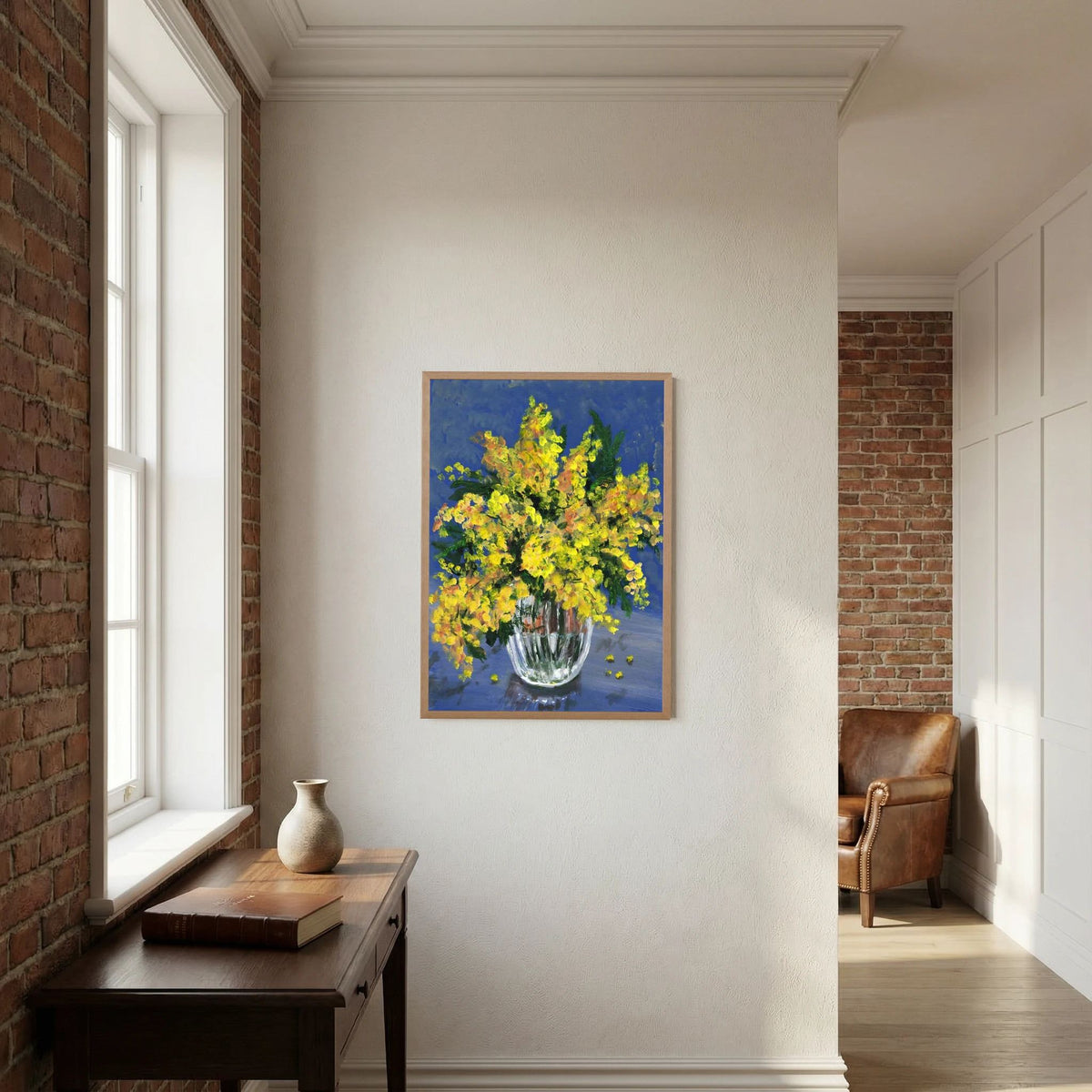 'Mimosa' Schilderij Bloemen - Ingelijste Fine Art Paper Print