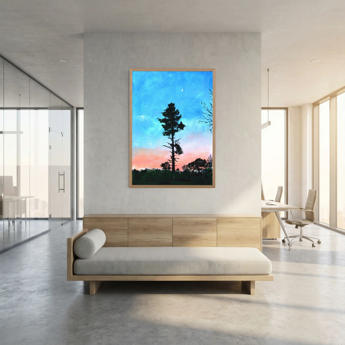 'Maan' Schilderij Landschap - Framed Fine Art Paper Print