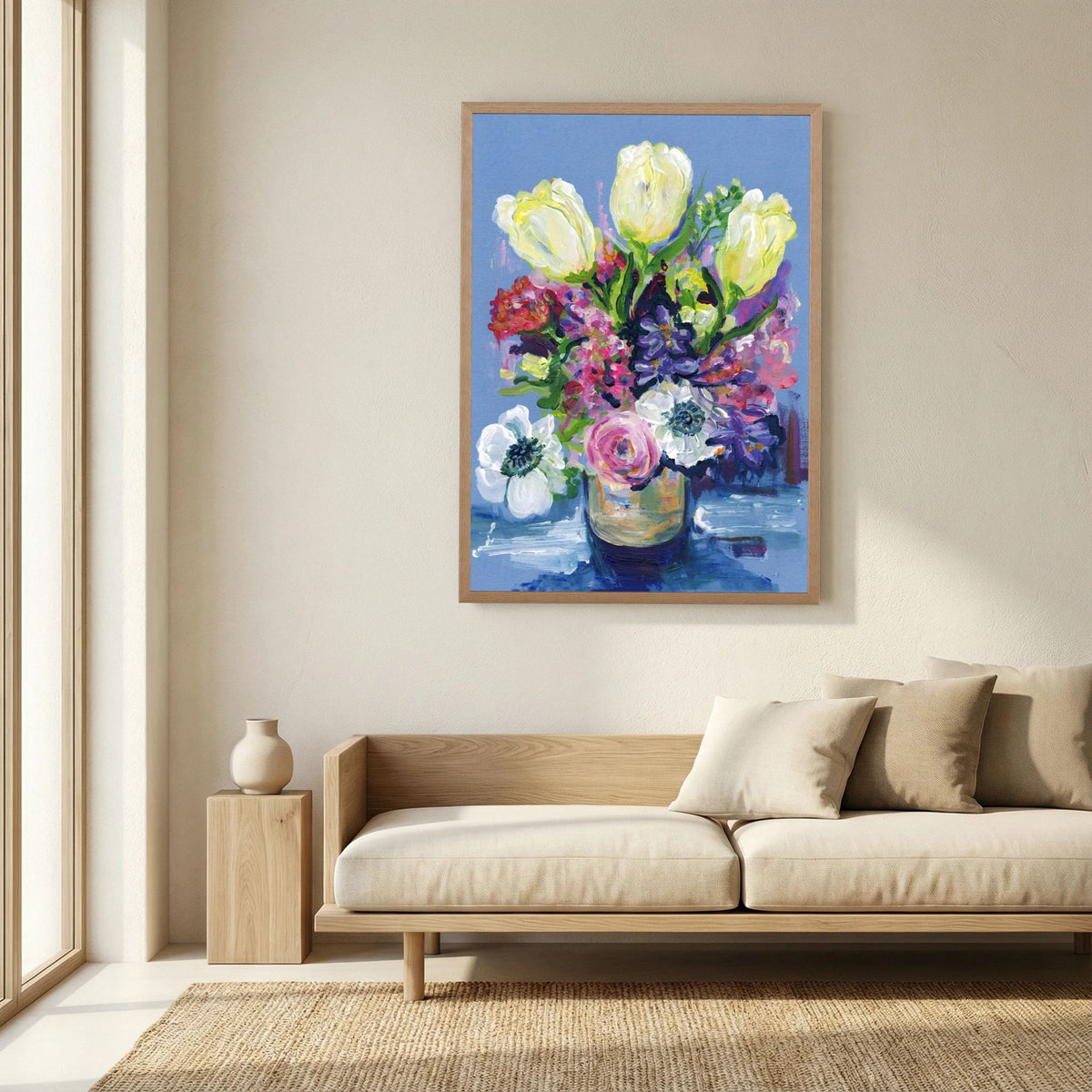 ‘Hello Spring’ Schilderij Bloemen - Ingelijste Fine Art Paper Print