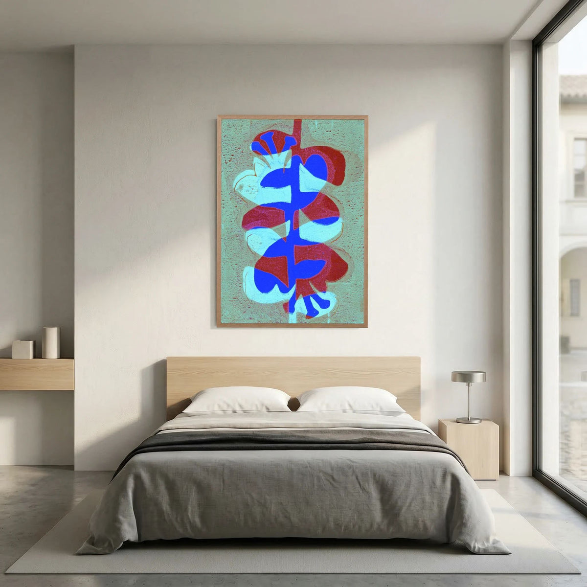 'Retro Bloemen Bordeaux' Gelli Print Botanisch - Ingelijste Paper Art Print