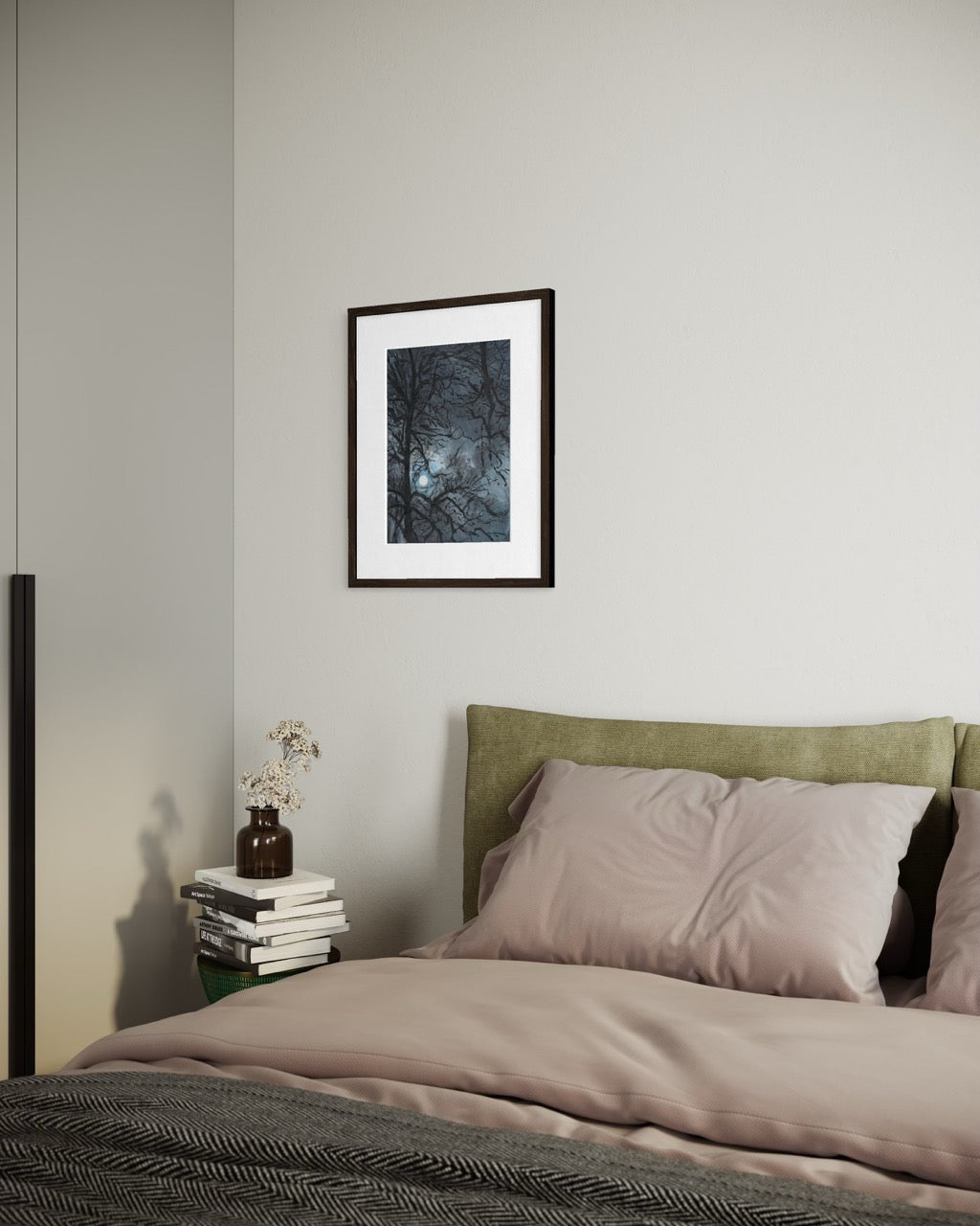 'Moonlight through the trees' Landscape painting - Framed Fine Art Paper Print